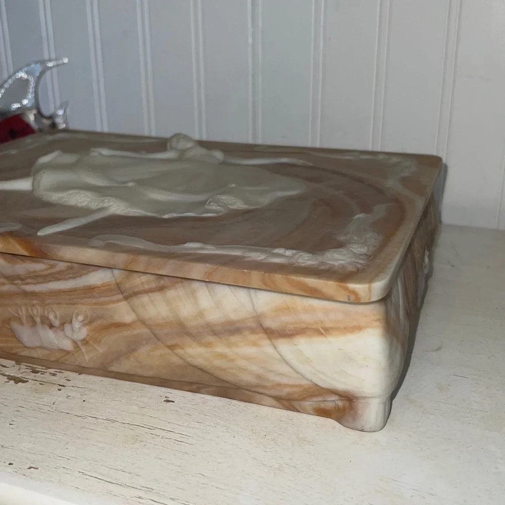 Large Vintage Incolay jewelry box ballerina